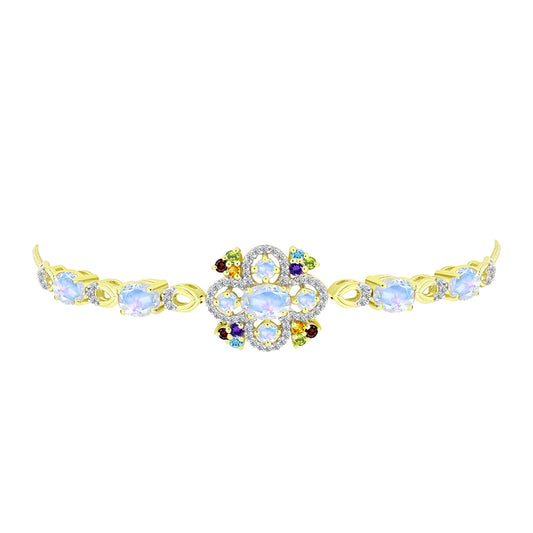 Pulsera de Plata Bañada en Oro con Piedra Lunar Arco Iris