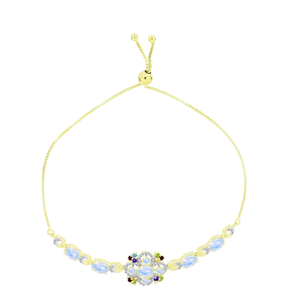 Pulsera de Plata Bañada en Oro con Piedra Lunar Arco Iris