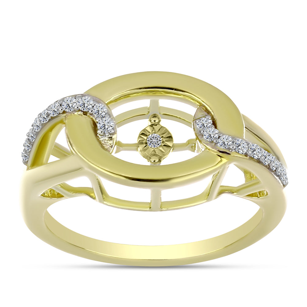 Anillo de Plata Bañada en Oro con Diamante blanco y Topacio Blanco