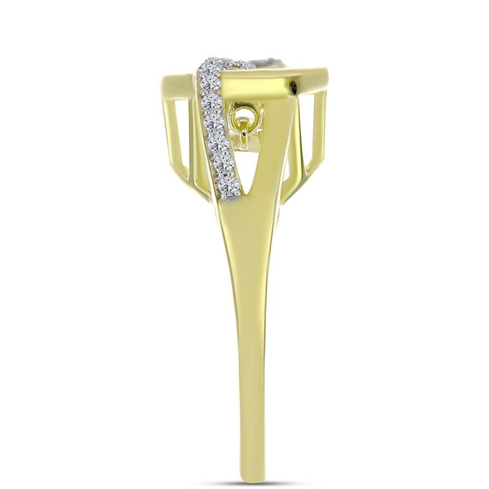 Anillo de Plata Bañada en Oro con Diamante blanco y Topacio Blanco 4 
