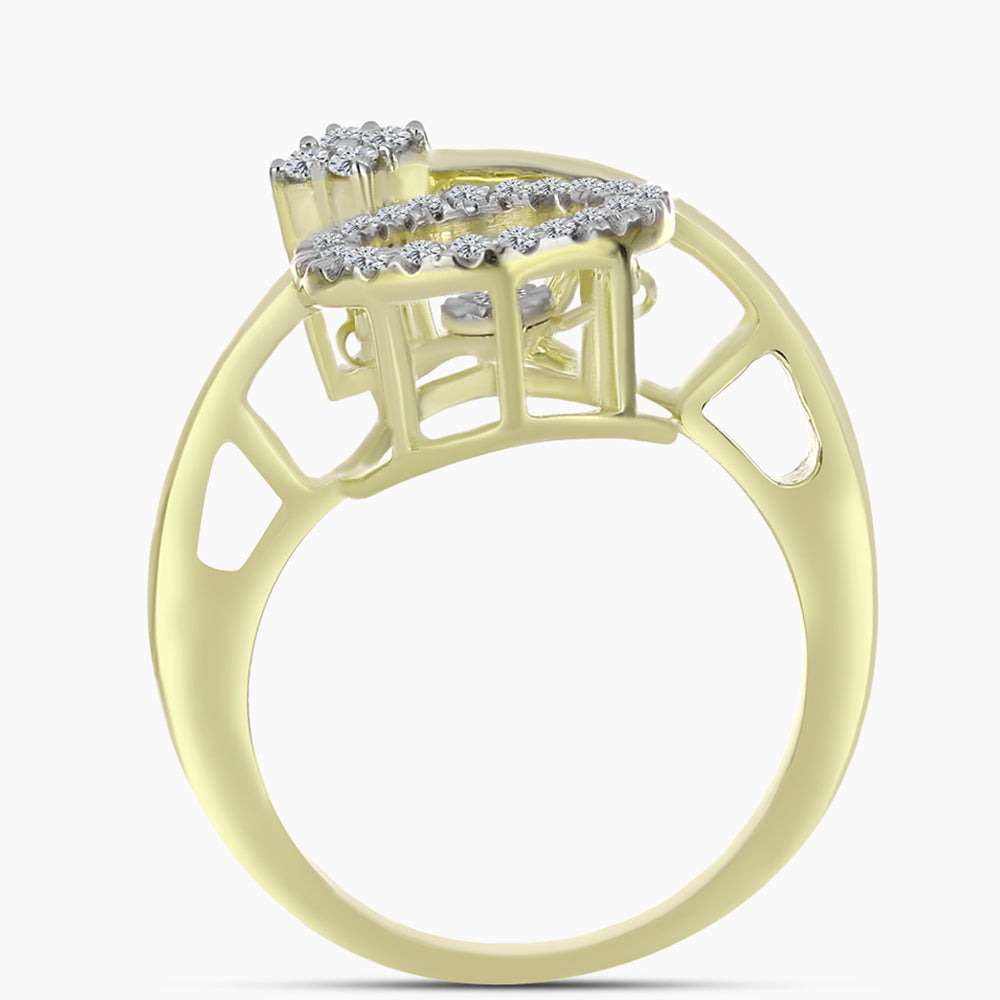 Anillo de Plata Bañada en Oro con Diamante blanco y Topacio Blanco 2 