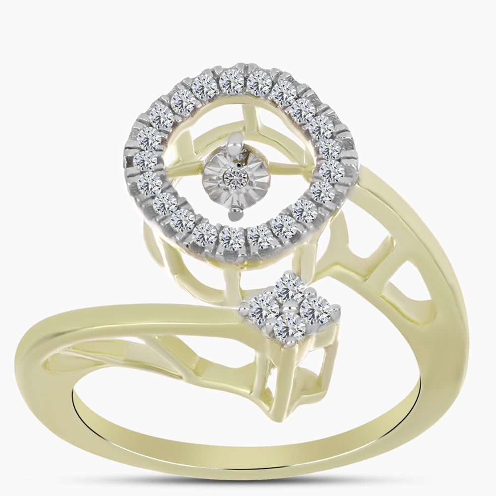 Anillo de Plata Bañada en Oro con Diamante blanco y Topacio Blanco