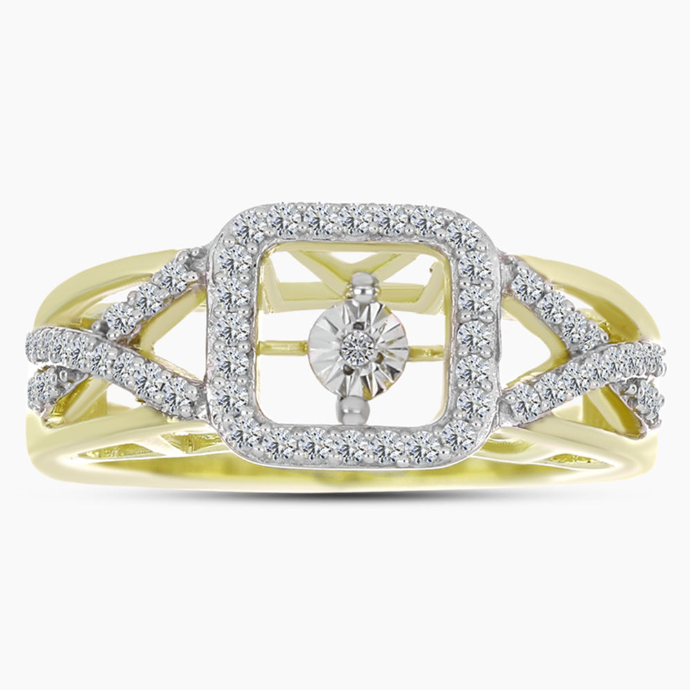Anillo de Plata Bañada en Oro con Diamante blanco y Topacio Blanco