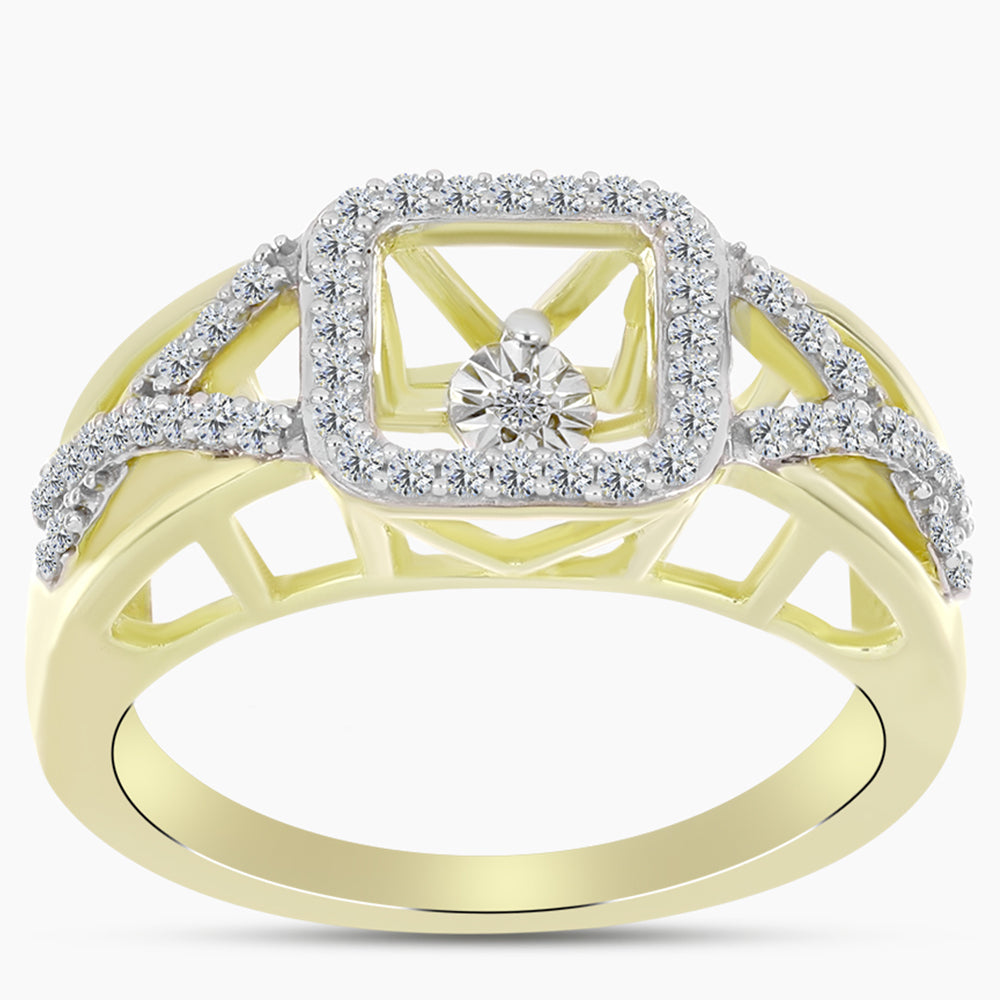 Anillo de Plata Bañada en Oro con Diamante blanco y Topacio Blanco
