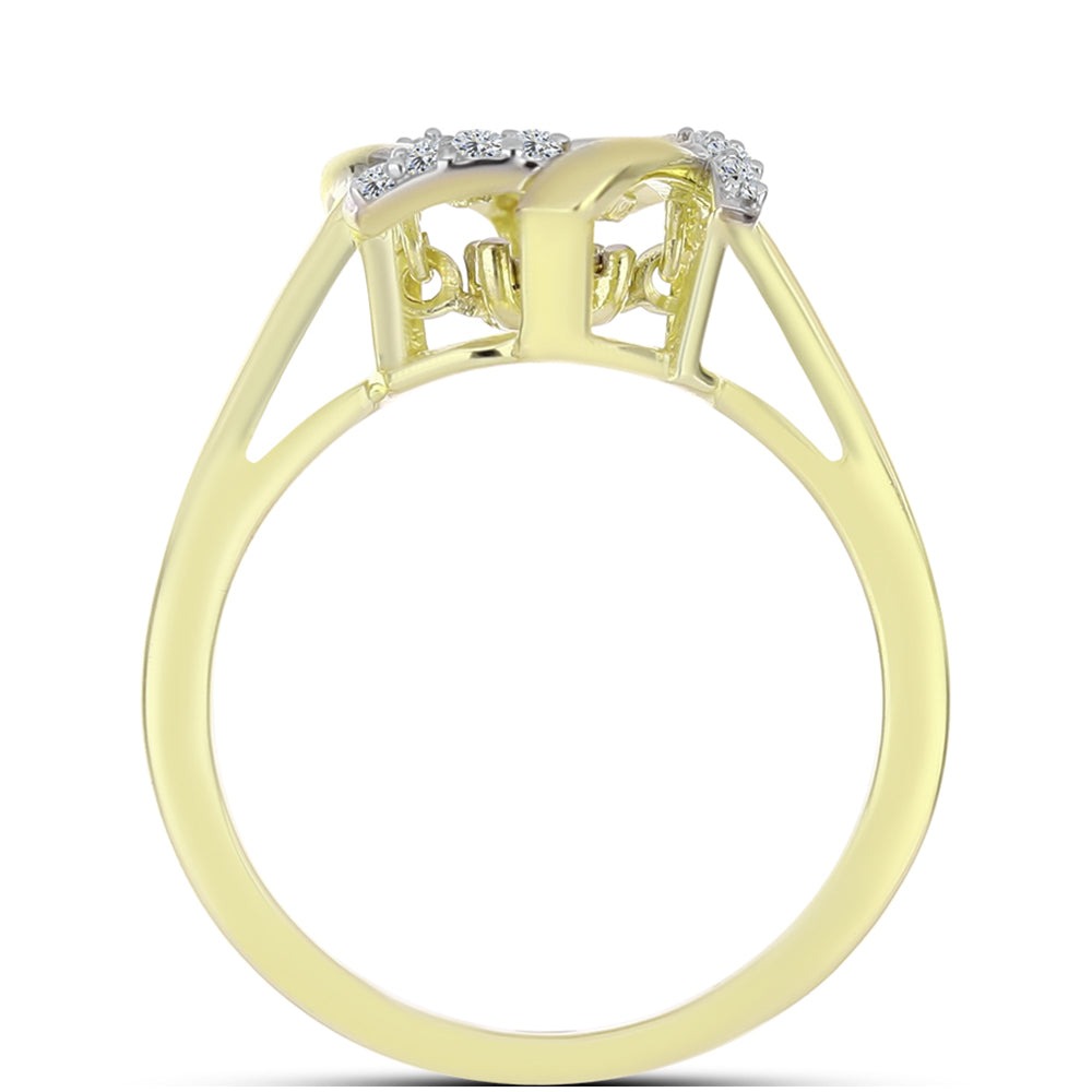Anillo de Plata Bañada en Oro con Diamante blanco y Topacio Blanco 2 