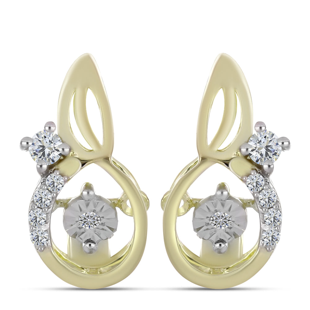 Pendientes de Plata Bañada en Oro con Diamante blanco y Topacio Blanco 1 