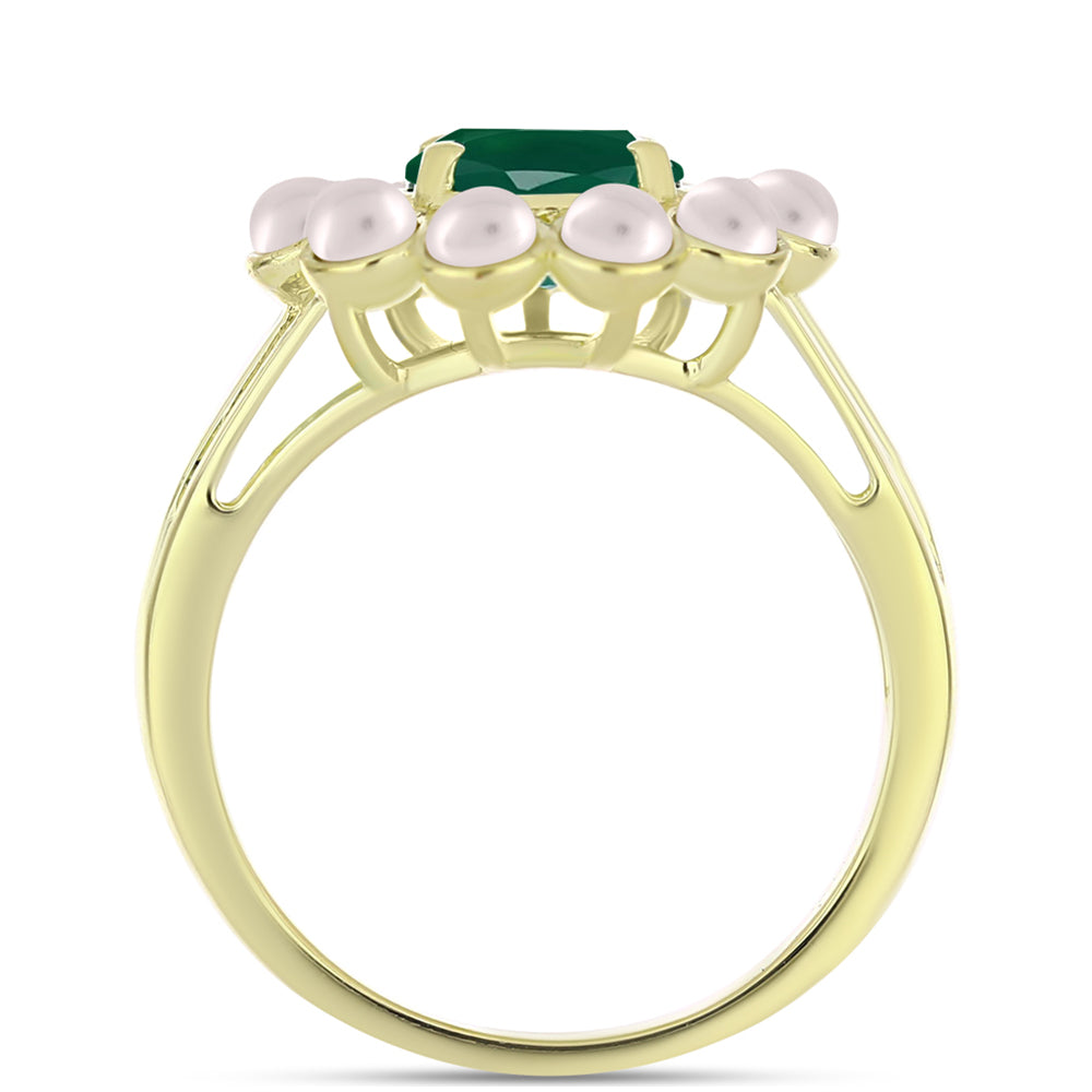 Anillo de Plata Bañada en Oro con Ágata Verde y Perla de Agua Dulce 2 