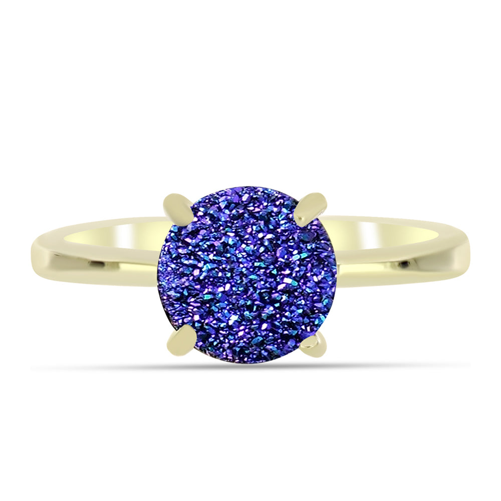 Anillo de Plata Bañada en Oro con Drusa Purpura