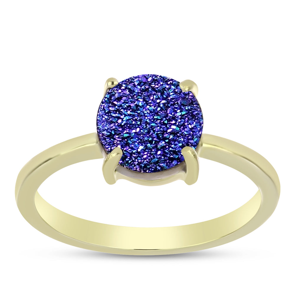 Anillo de Plata Bañada en Oro con Drusa Purpura 7 