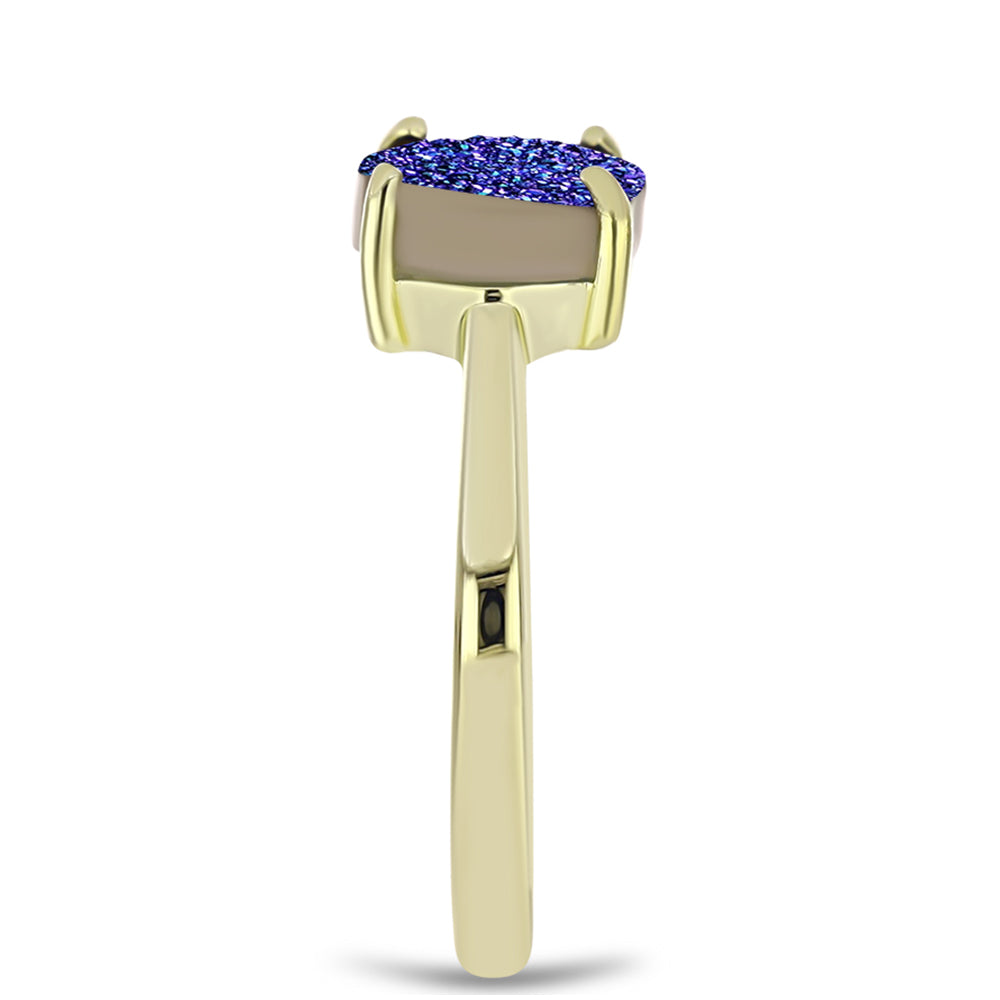 Anillo de Plata Bañada en Oro con Drusa Purpura