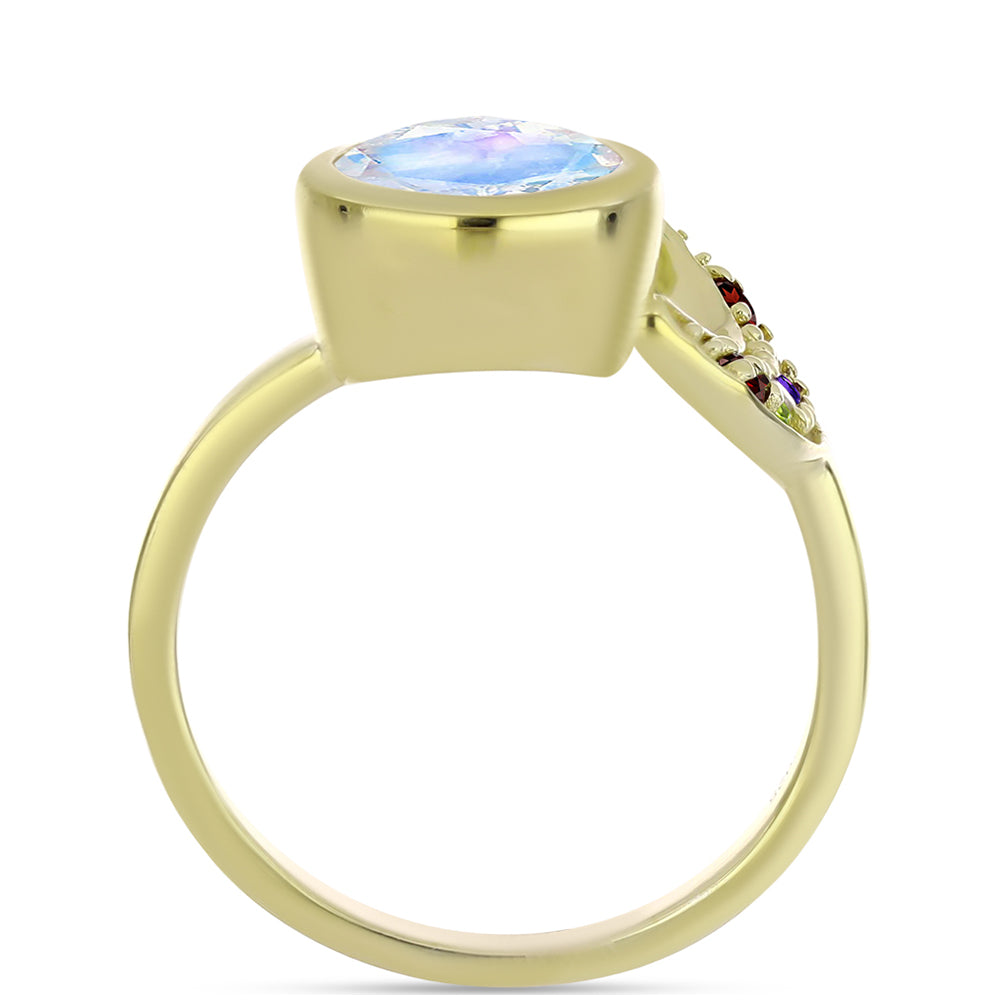 Anillo de Plata Bañada en Oro con Piedra Lunar Arco Iris y Amatista de Marruecos 6 