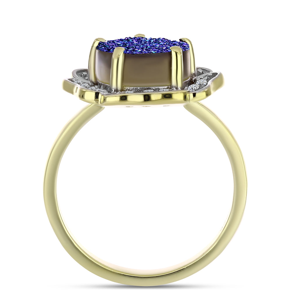 Anillo de Plata Bañada en Oro con Drusa Purpura y Topacio Blanco 6 