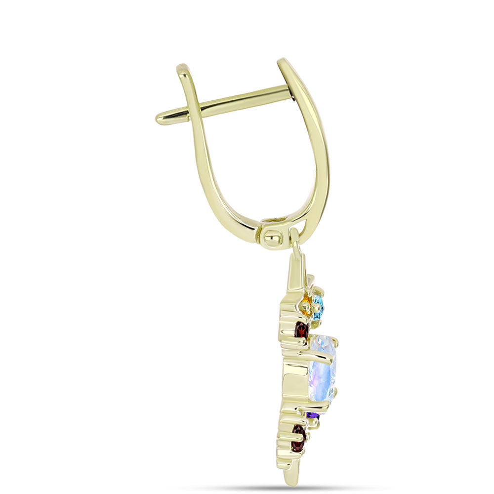 Pendientes de Plata Bañada en Oro con Piedra Lunar Arco Iris y Amatista de Marruecos 2 