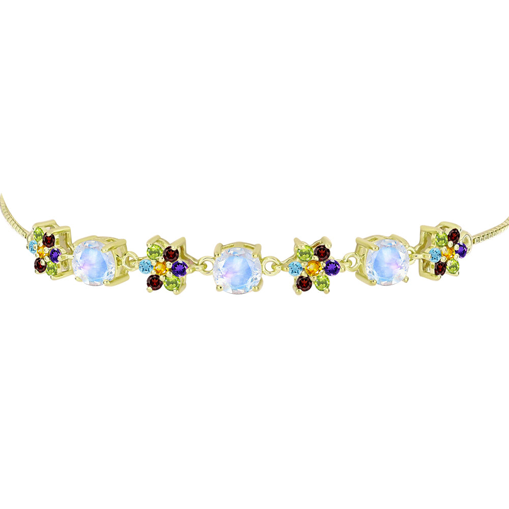Pulsera de Plata Bañada en Oro con Piedra Lunar Arco Iris y Amatista de Marruecos 3 