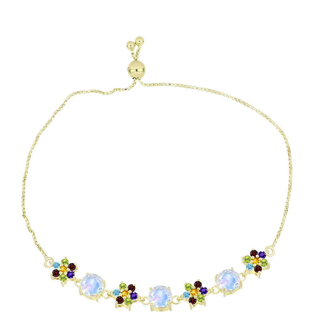 Pulsera de Plata Bañada en Oro con Piedra Lunar Arco Iris y Amatista de Marruecos 4 