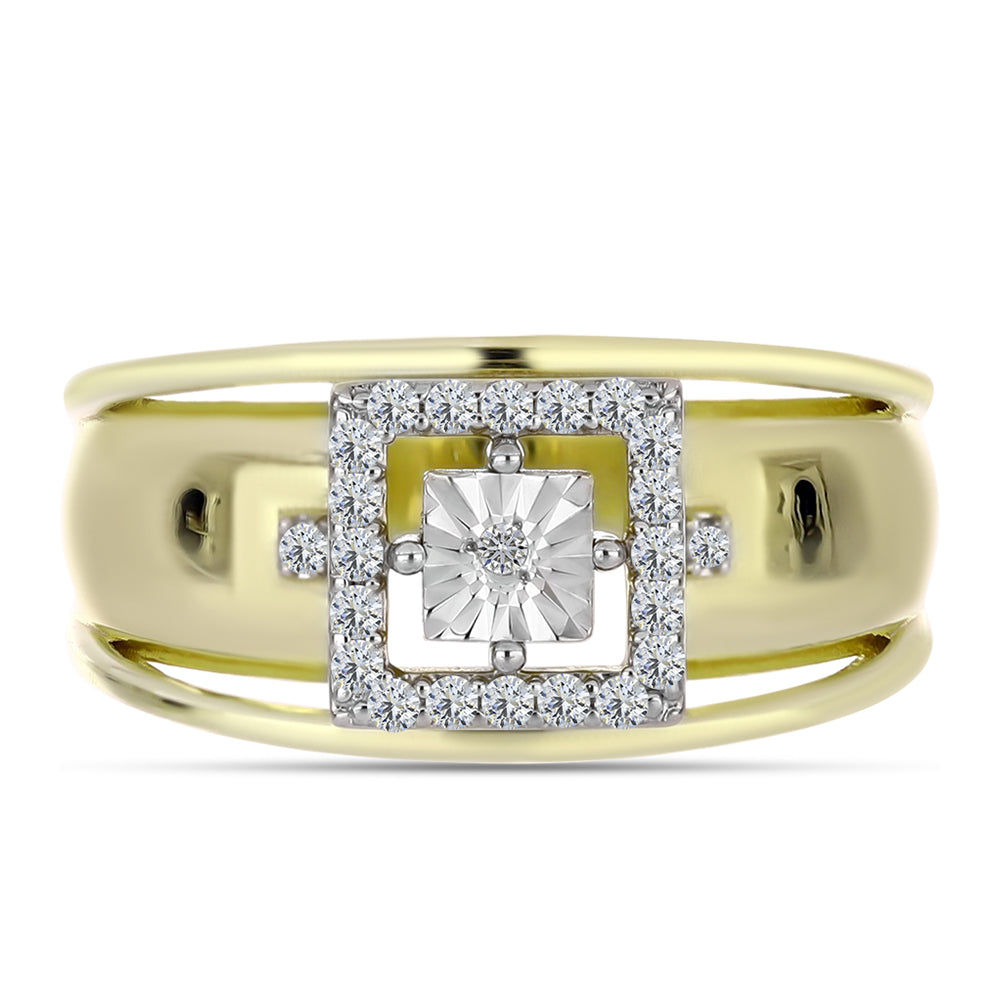 Anillo de Plata Bañada en Oro con Diamante blanco y Topacio Blanco 1 