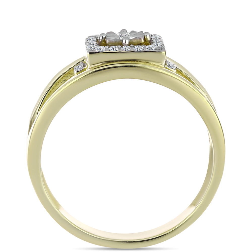 Anillo de Plata Bañada en Oro con Diamante blanco y Topacio Blanco 6 