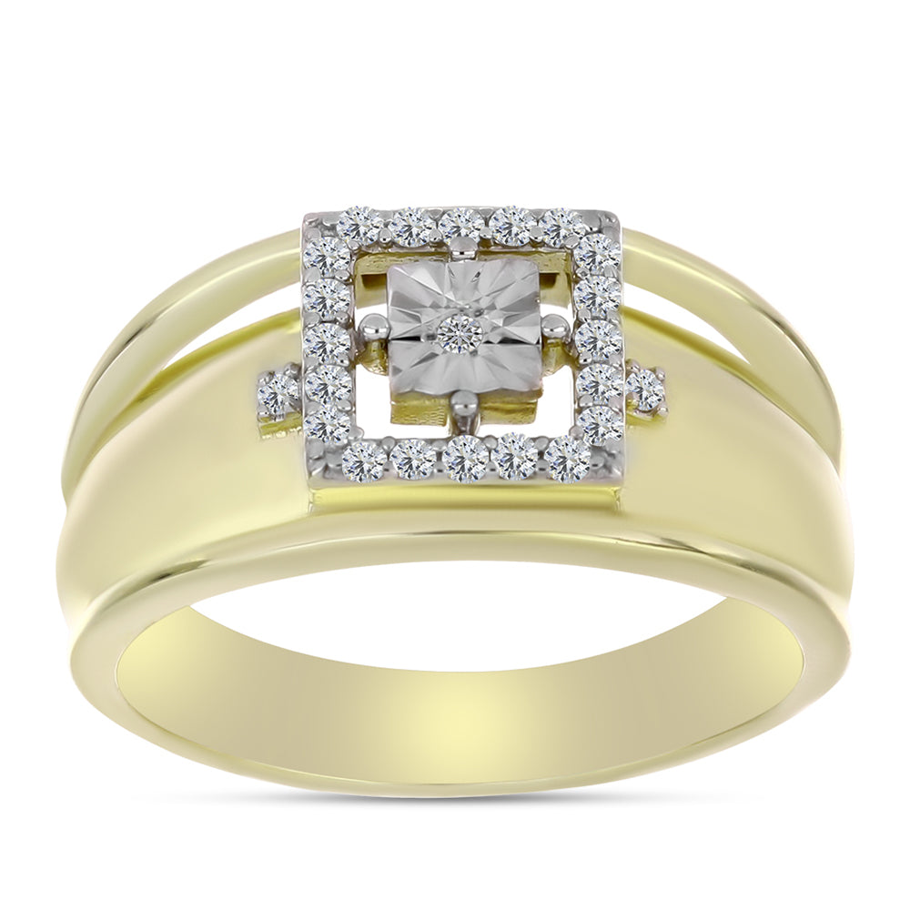 Anillo de Plata Bañada en Oro con Diamante blanco y Topacio Blanco