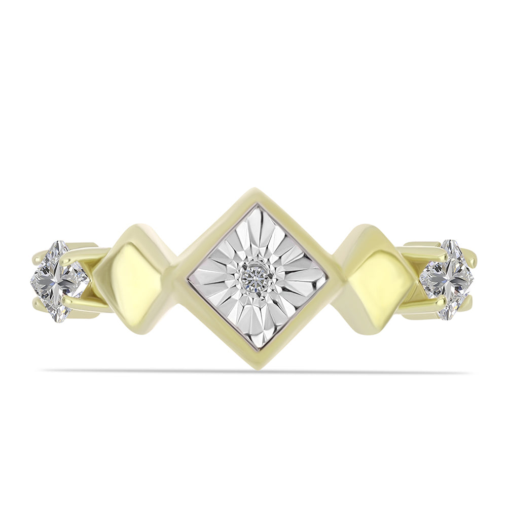 Anillo de Plata Bañada en Oro con Diamante blanco y Topacio Blanco 1 