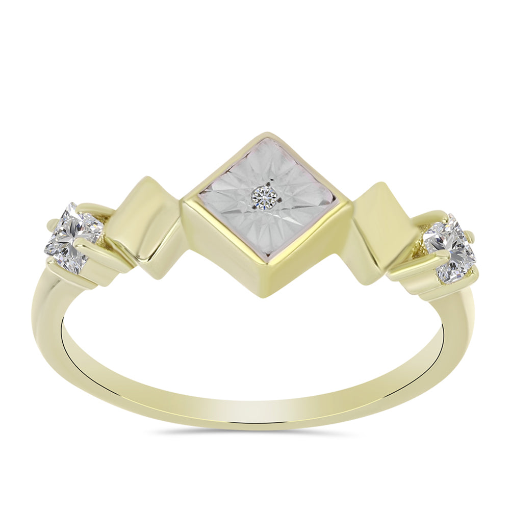Anillo de Plata Bañada en Oro con Diamante blanco y Topacio Blanco