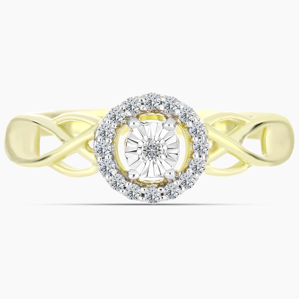 Anillo de Plata Bañada en Oro con Diamante blanco y Topacio Blanco 1 