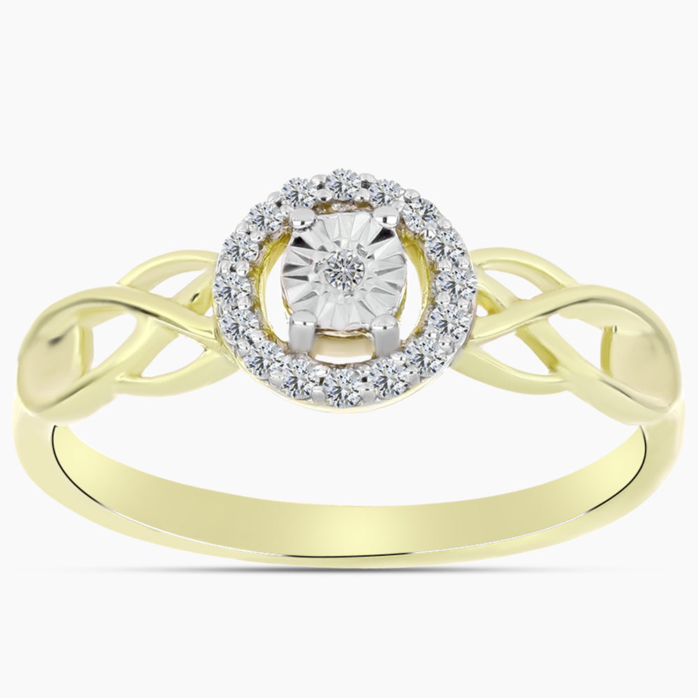 Anillo de Plata Bañada en Oro con Diamante blanco y Topacio Blanco
