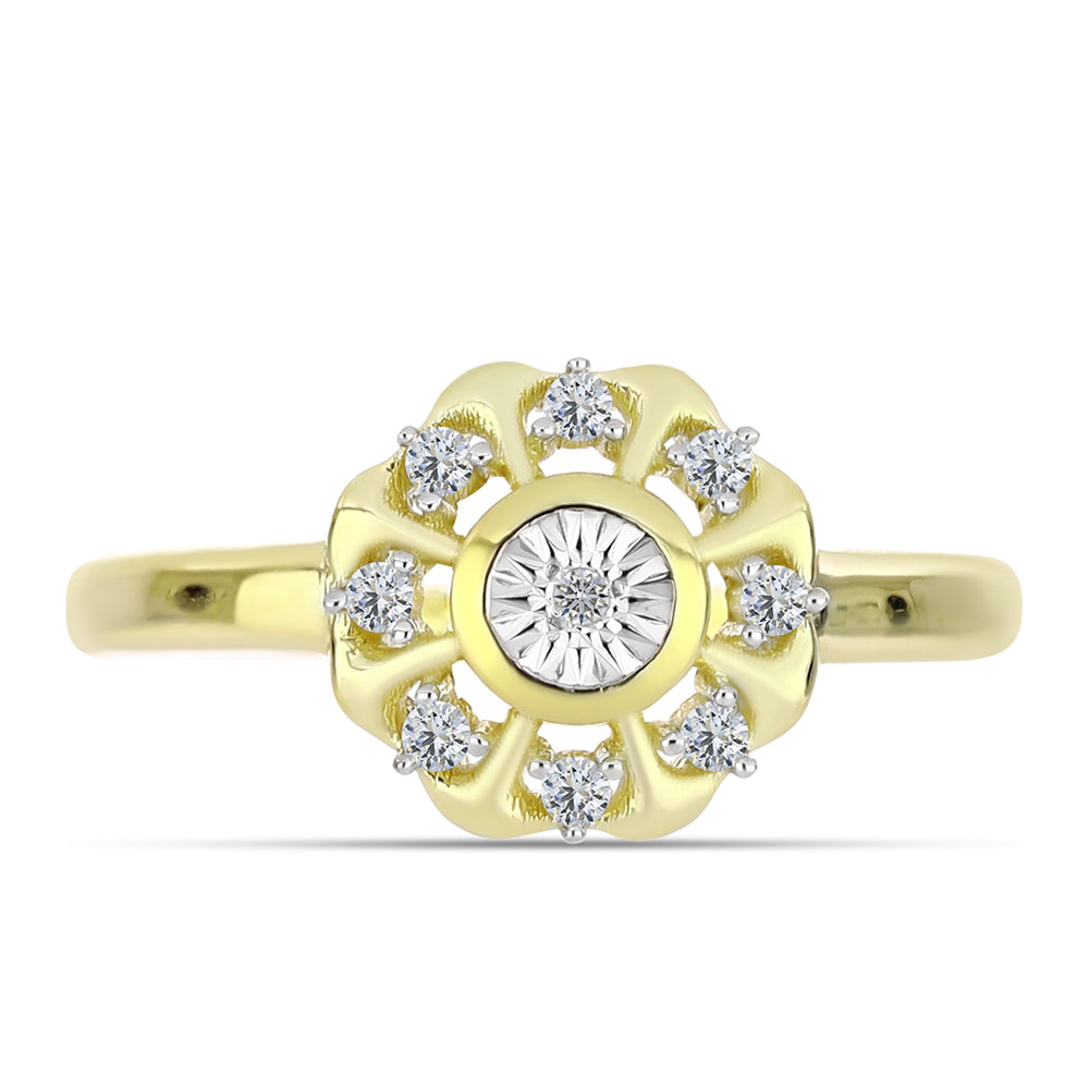 Anillo de Plata Bañada en Oro con Diamante blanco y Topacio Blanco 1 