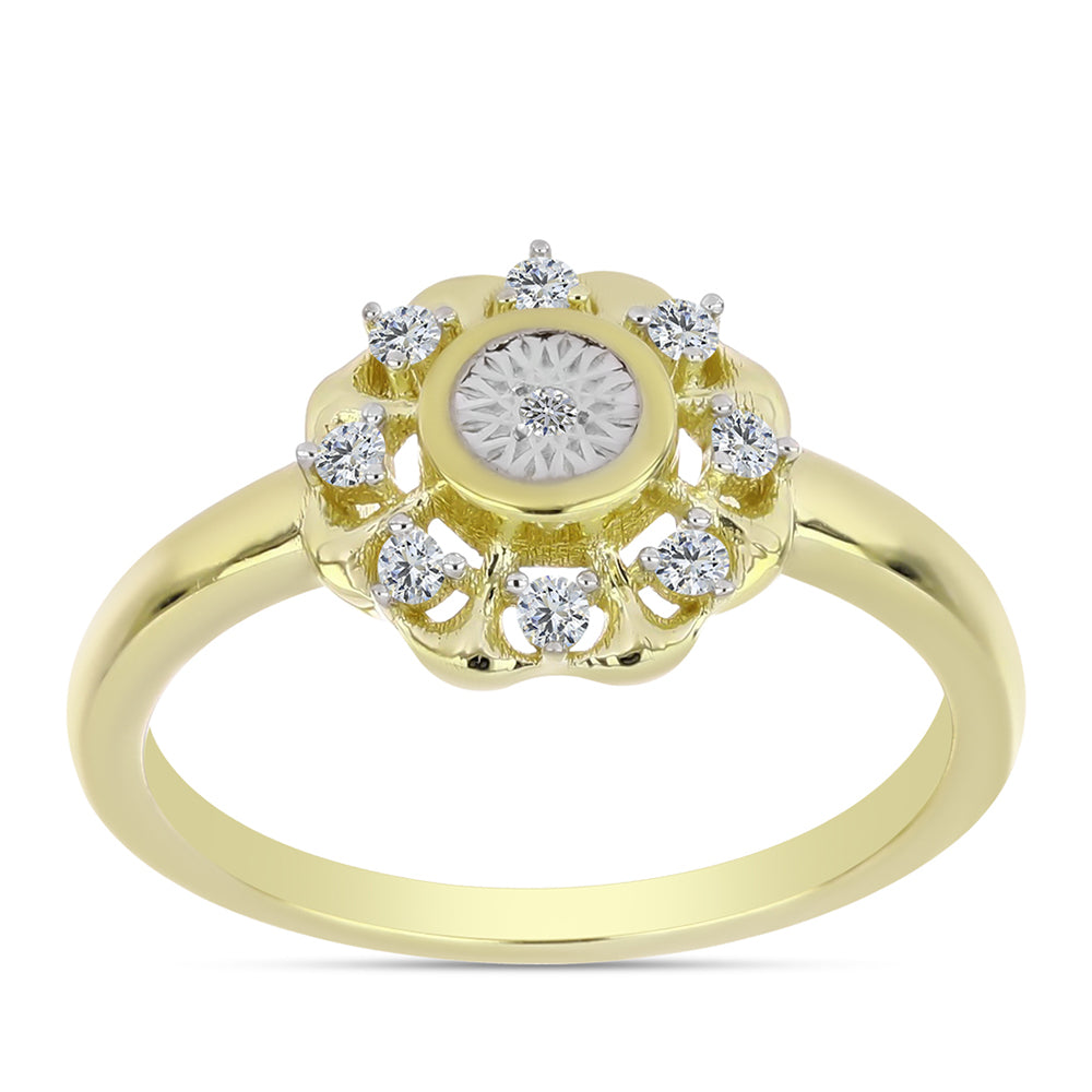 Anillo de Plata Bañada en Oro con Diamante blanco y Topacio Blanco 3 