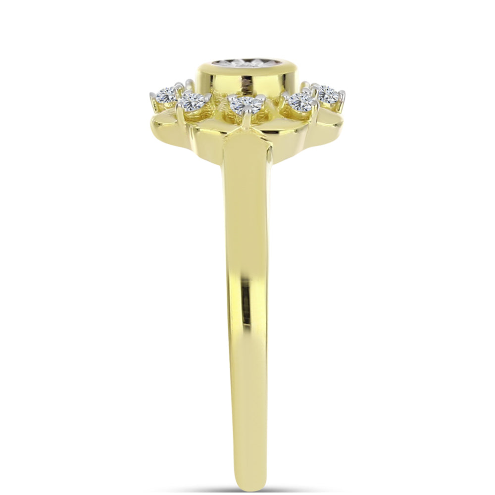 Anillo de Plata Bañada en Oro con Diamante blanco y Topacio Blanco 4 
