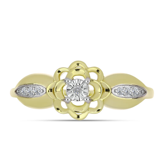 Anillo de Plata Bañada en Oro con Diamante blanco y Topacio Blanco