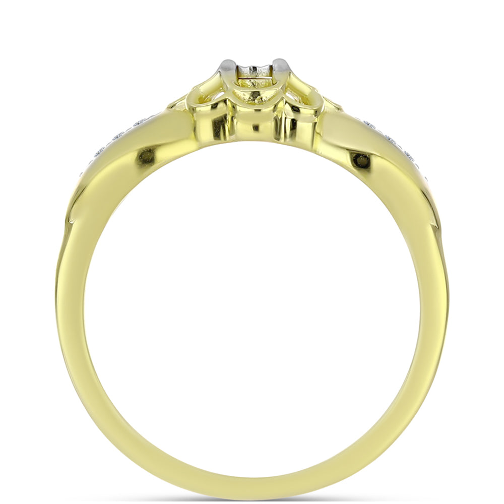 Anillo de Plata Bañada en Oro con Diamante blanco y Topacio Blanco