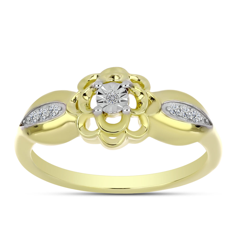 Anillo de Plata Bañada en Oro con Diamante blanco y Topacio Blanco 3 