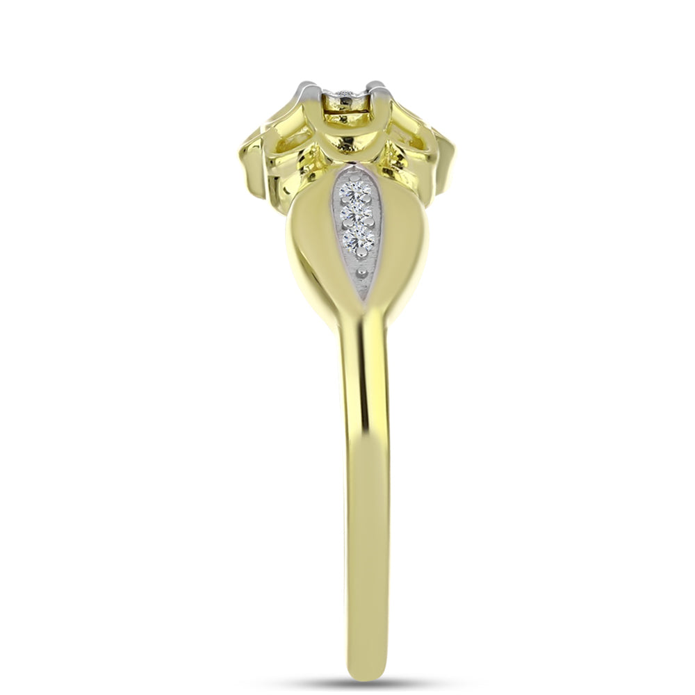 Anillo de Plata Bañada en Oro con Diamante blanco y Topacio Blanco 4 