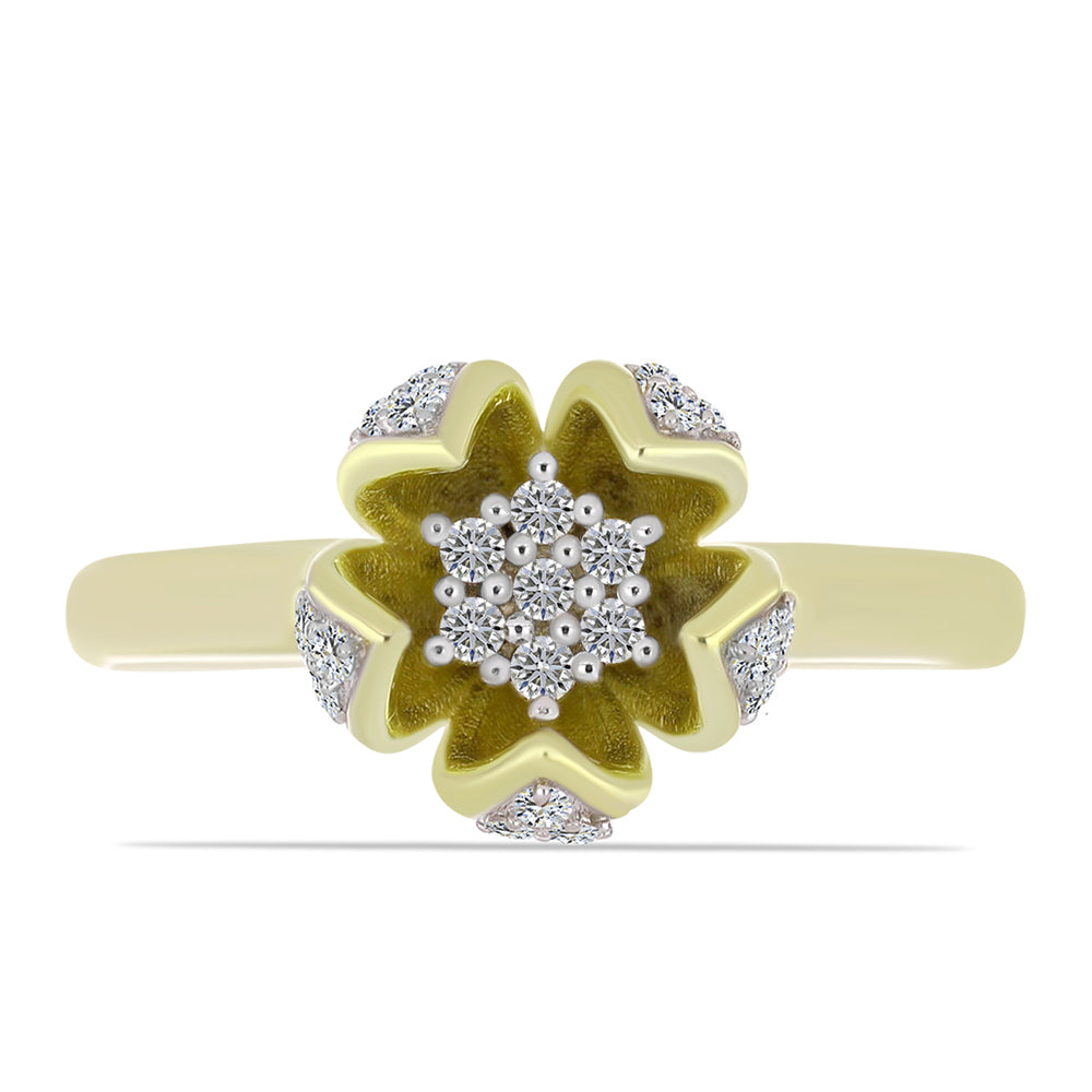Anillo de Plata Bañada en Oro con Diamante blanco y Topacio Blanco