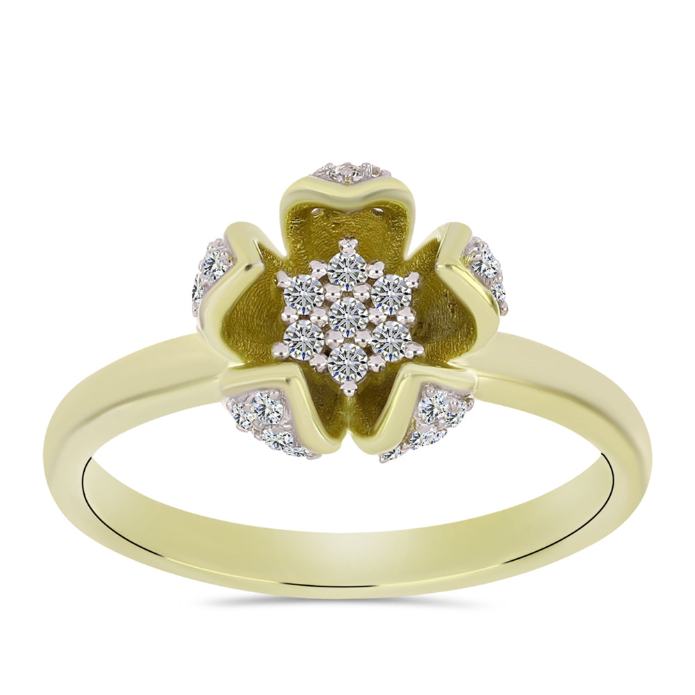 Anillo de Plata Bañada en Oro con Diamante blanco y Topacio Blanco 11 