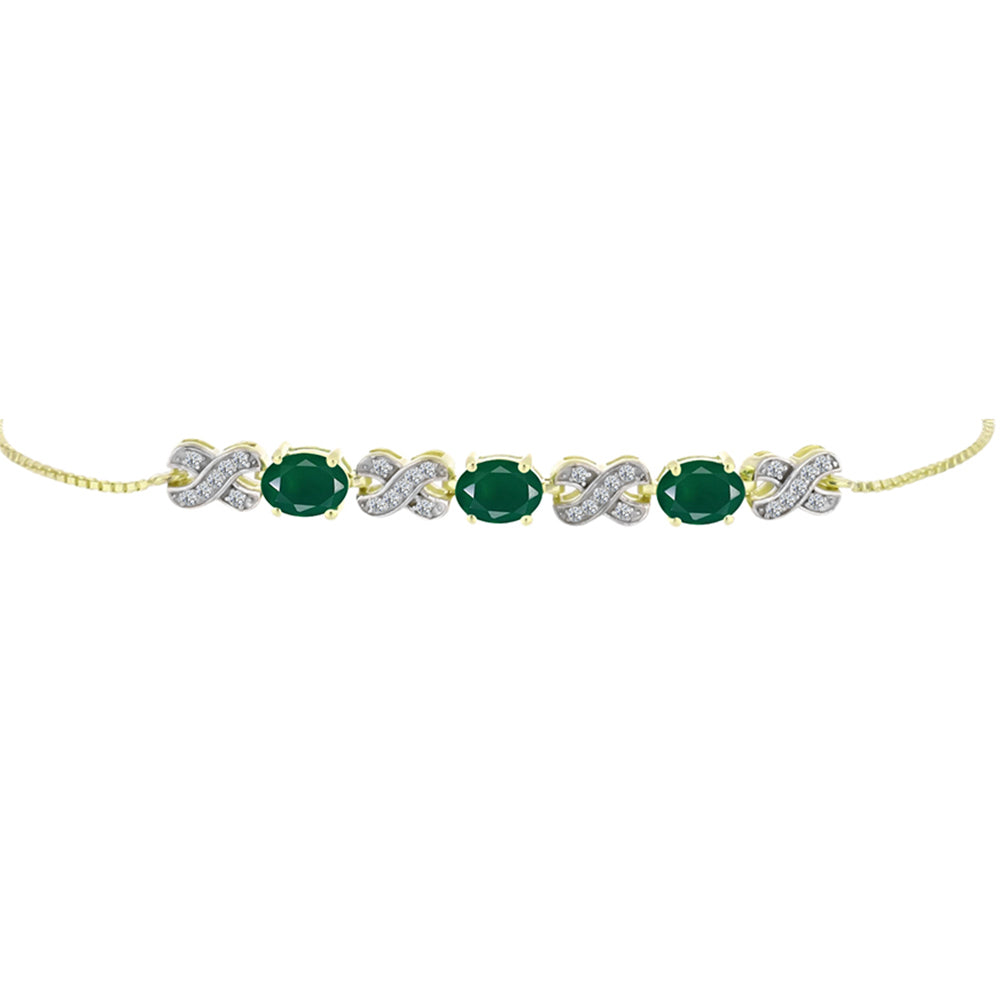 Pulsera de Plata Bañada en Oro con Ágata Verde y Topacio Blanco 2 