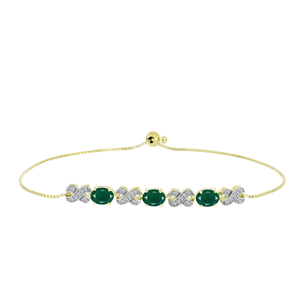 Pulsera de Plata Bañada en Oro con Ágata Verde y Topacio Blanco