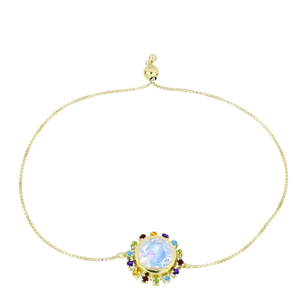 Pulsera de Plata Bañada en Oro con Piedra Lunar Arco Iris y Amatista de Marruecos 1 