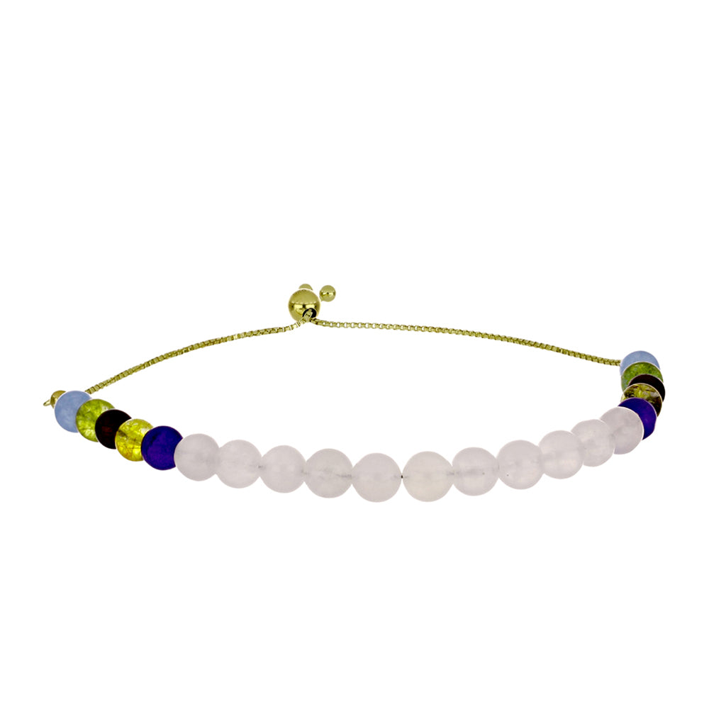 Pulsera de Plata Bañada en Oro con Piedra Lunar Arco Iris y Amatista de Marruecos