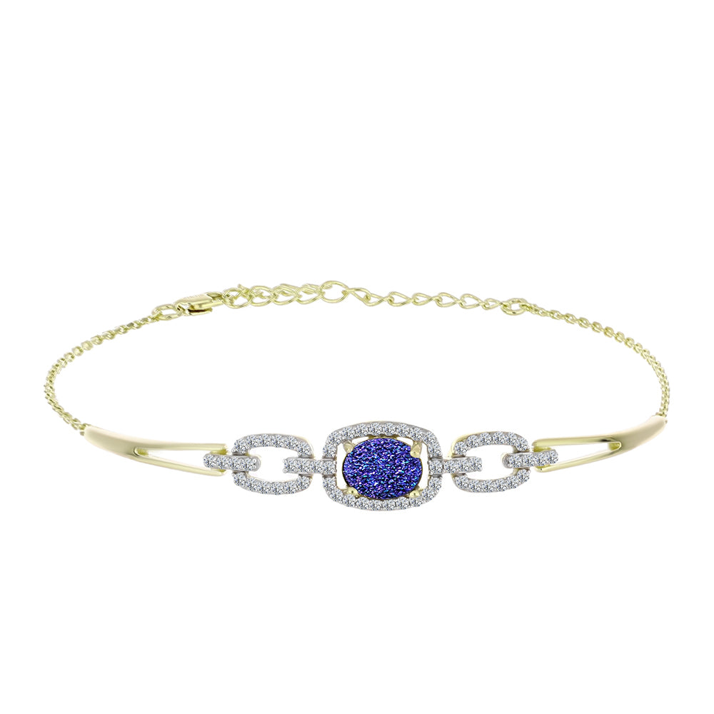 Pulsera de Plata Bañada en Oro con Drusa Purpura y Topacio Blanco 3 