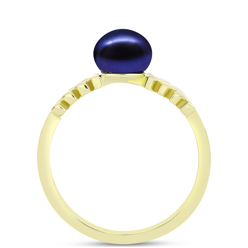 Anillo de Plata Bañada en Oro con Perla Negra de Agua dulce 2 