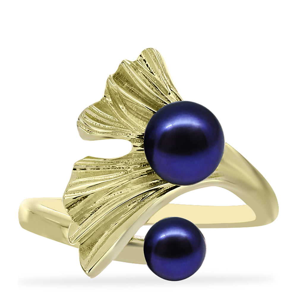 Anillo de Plata Bañada en Oro con Perla Negra de Agua dulce 5 