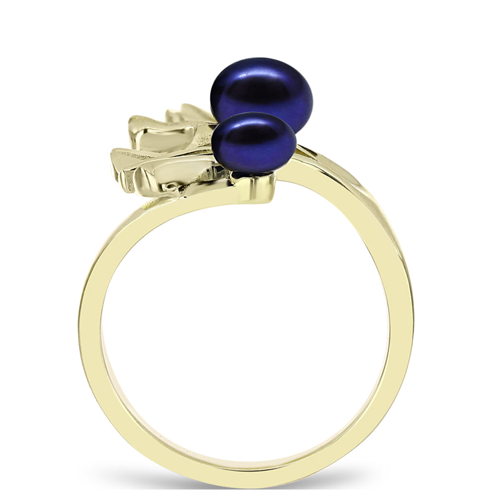 Anillo de Plata Bañada en Oro con Perla Negra de Agua dulce 2 