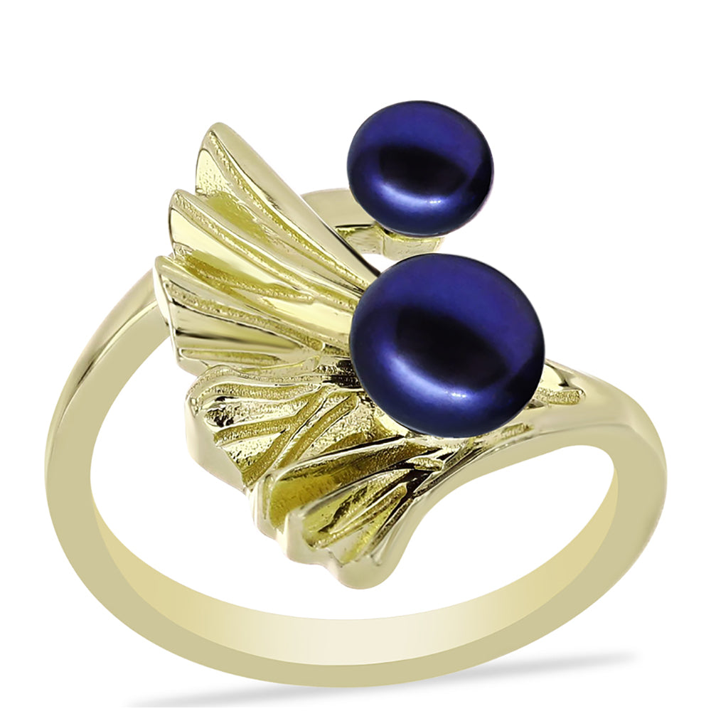 Anillo de Plata Bañada en Oro con Perla Negra de Agua dulce 3 