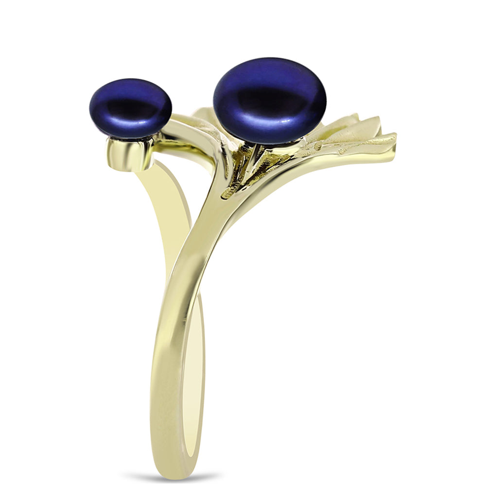 Anillo de Plata Bañada en Oro con Perla Negra de Agua dulce 8 