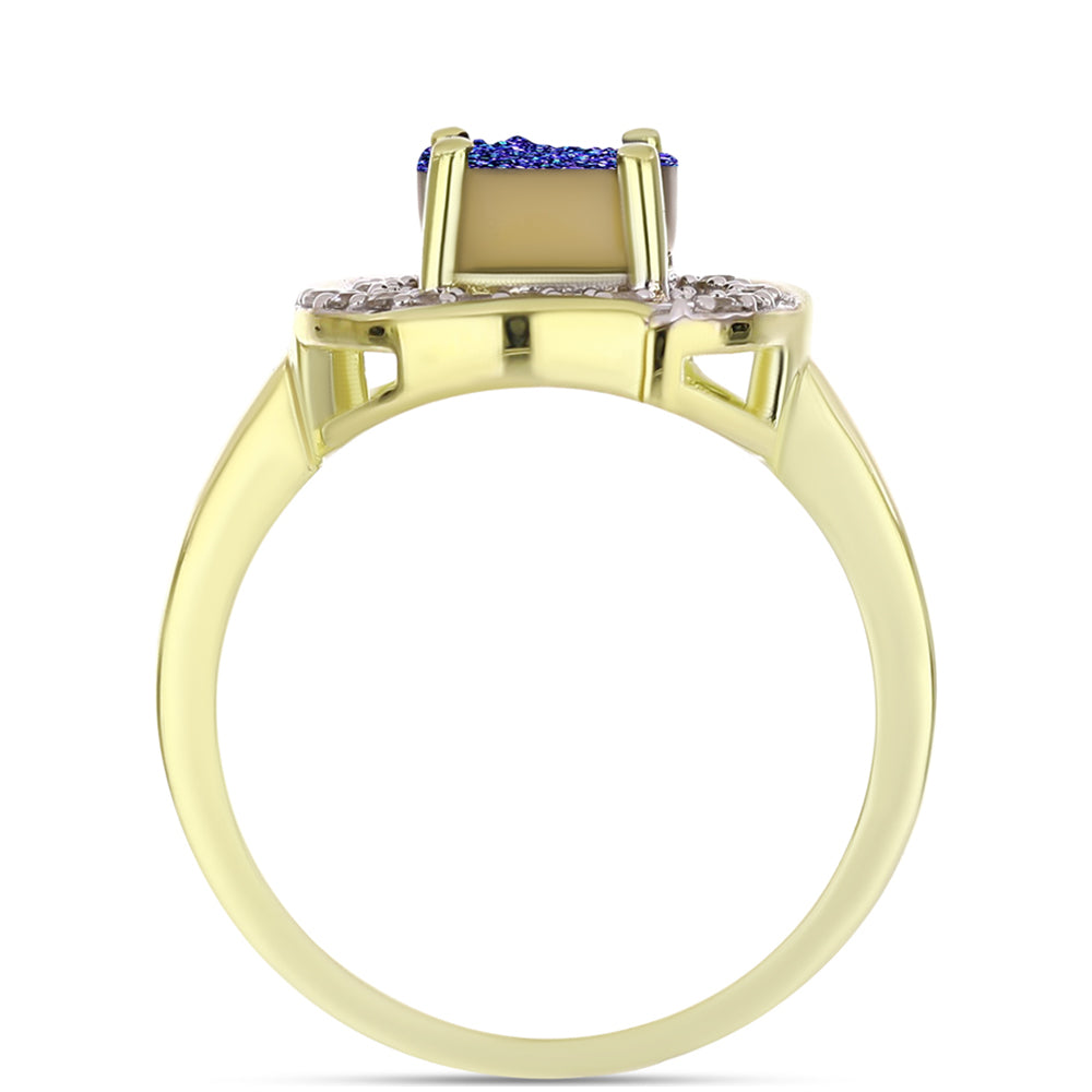 Anillo de Plata Bañada en Oro con Drusa Purpura y Topacio Blanco 2 