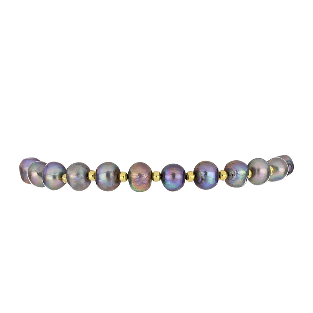 Pulsera de Plata Bañada en Oro con Perla Negra de Agua dulce 2 