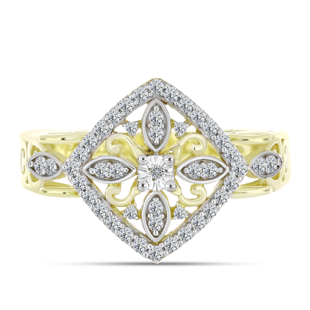 Anillo de Plata Bañada en Oro con Diamante blanco y Topacio Blanco 1 