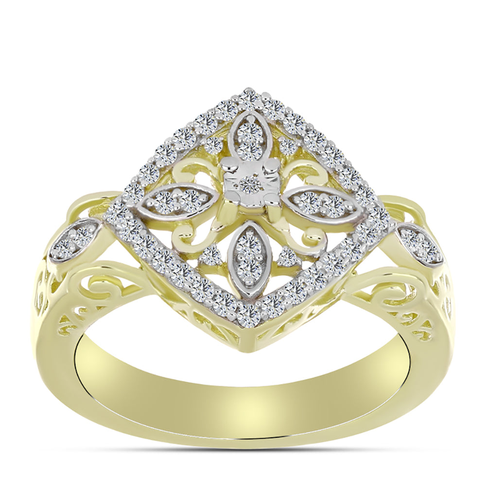 Anillo de Plata Bañada en Oro con Diamante blanco y Topacio Blanco