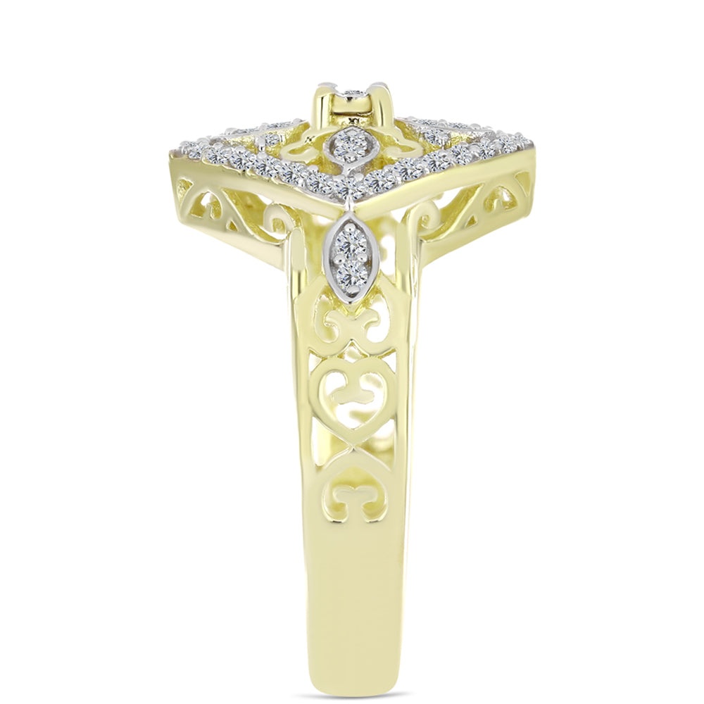 Anillo de Plata Bañada en Oro con Diamante blanco y Topacio Blanco 4 
